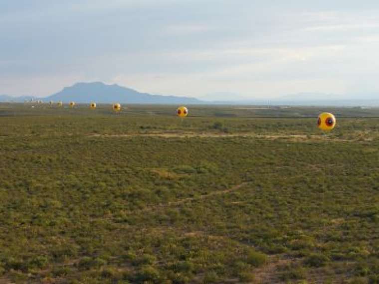 Repellent Fence, 2015 Photo: Michael Lundgren and Postcommodity; Image: Courtesy of Bockley Gallery Installation view. Douglas, AZ, USA and Agua Prieta, SON, MEX.