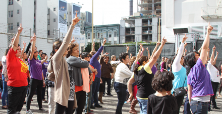 Members of the California Coalition of Domestic Workers and Studio REV- celebrate the first year anniversary of the state’s Domestic Worker Bill of Rights. Photo by Rebeka Rodriguez, 2016. 