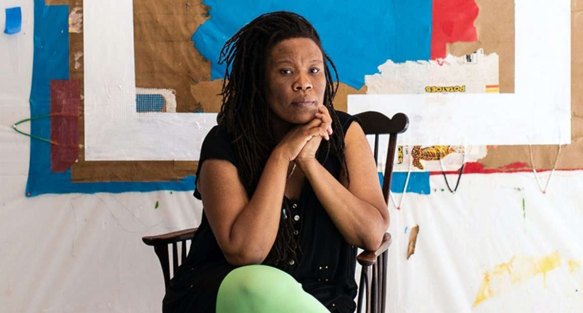 Tomashi Jackson in her studio at The Watermill Center, June 2021. Photo: Copyright Jessica Dalene, courtesy of The Watermill Center