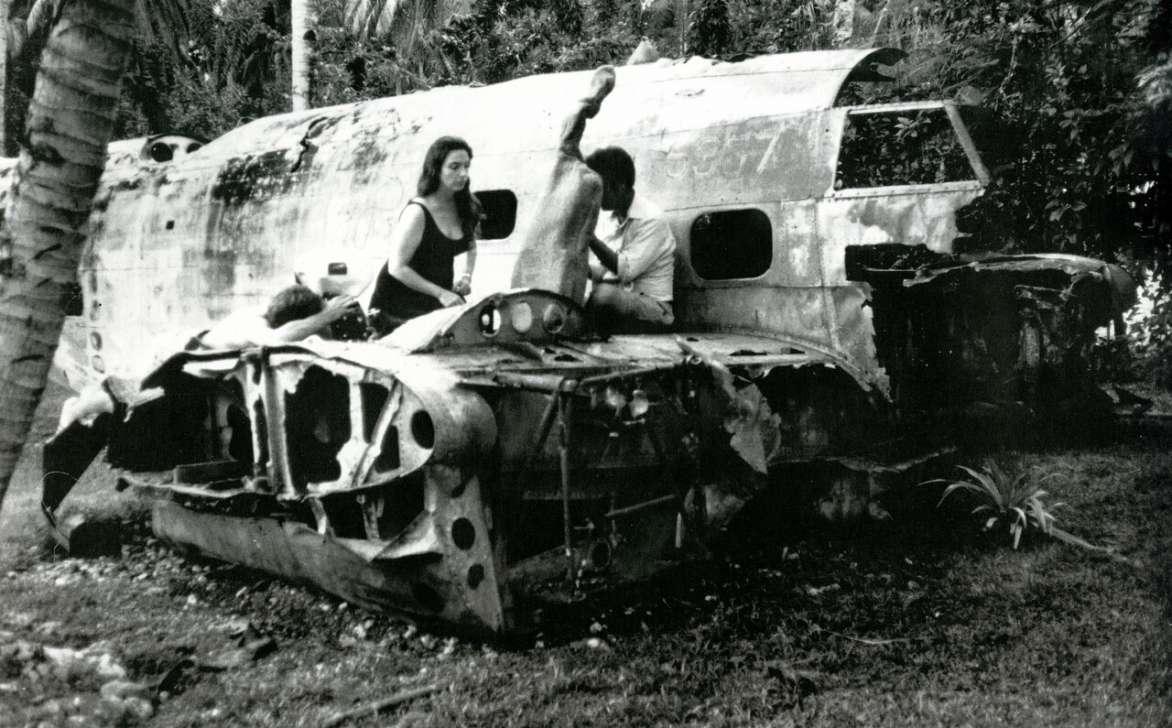 Nam June Paik and Charlotte Moorman shooting Joseph Beuys’s Homogeneous Infiltration for Cello on Guadalcanal in the Solomon Islands, 1976.