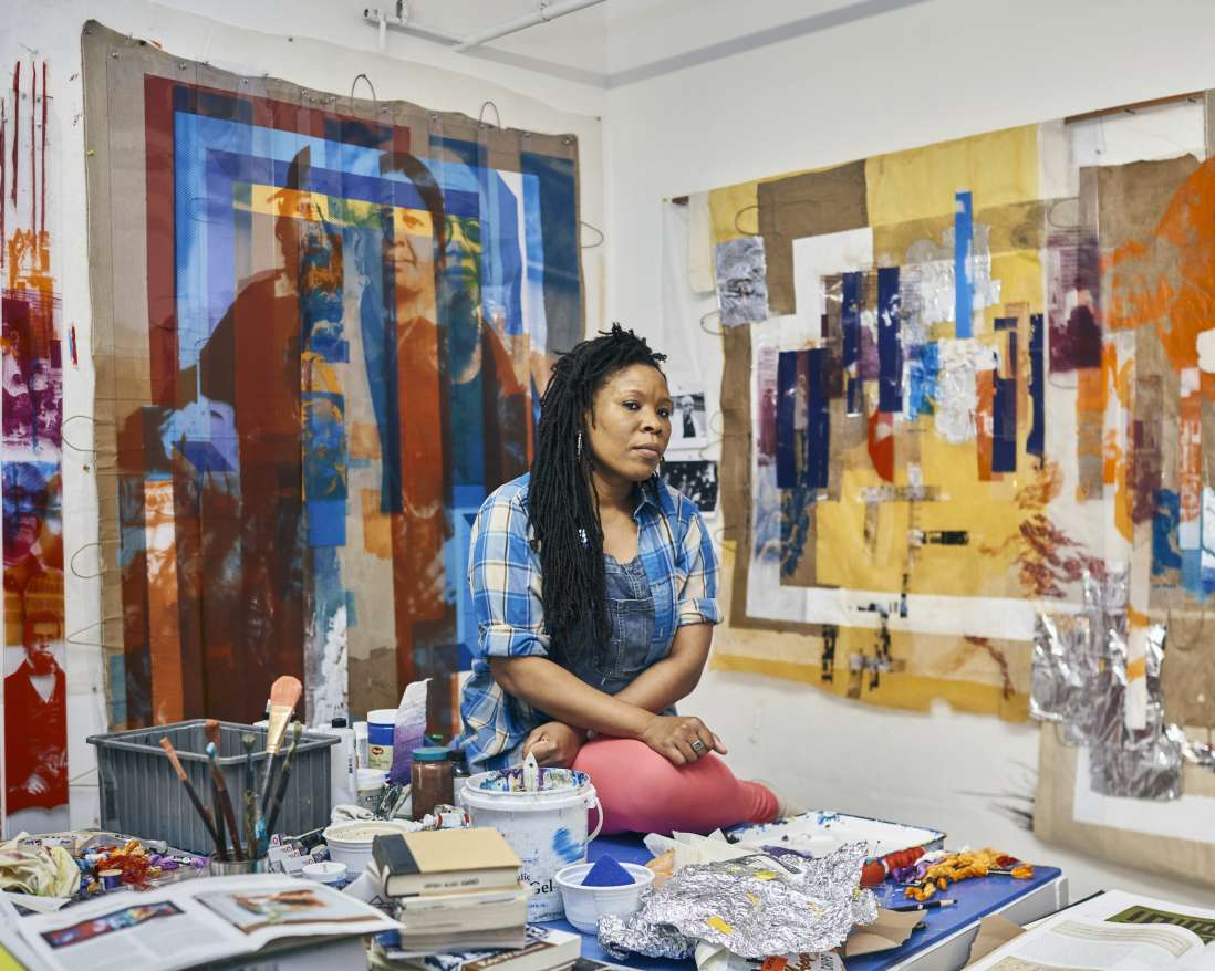 Artist Tomashi Jackson in her studio in New York, March 31, 2019. Jackson will have two installations in the Whitney Biennial at the Whitney Museum of American Art in New York. (Christopher Gregory/The New York Times)