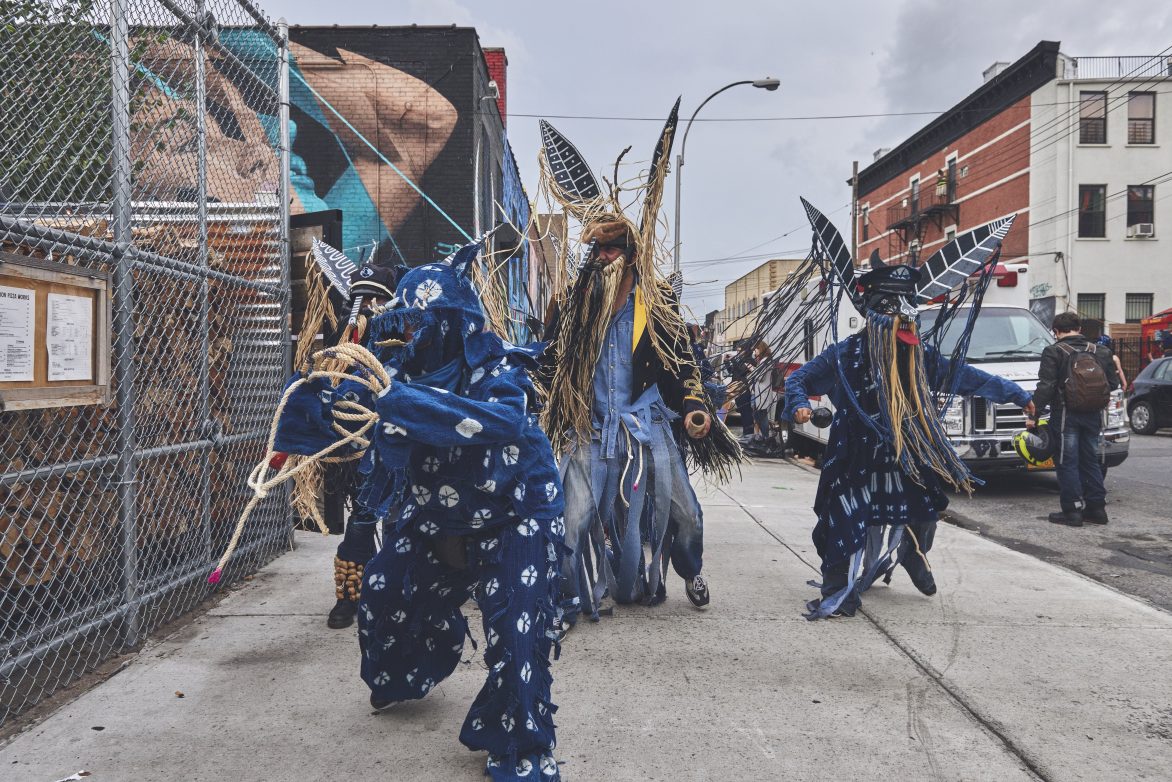 Laura Anderson Barbata, Intervention: Indigo, Bushwick, 2015, Diablos (Sinuhe Padilla). Photo: Rene Cervantes.